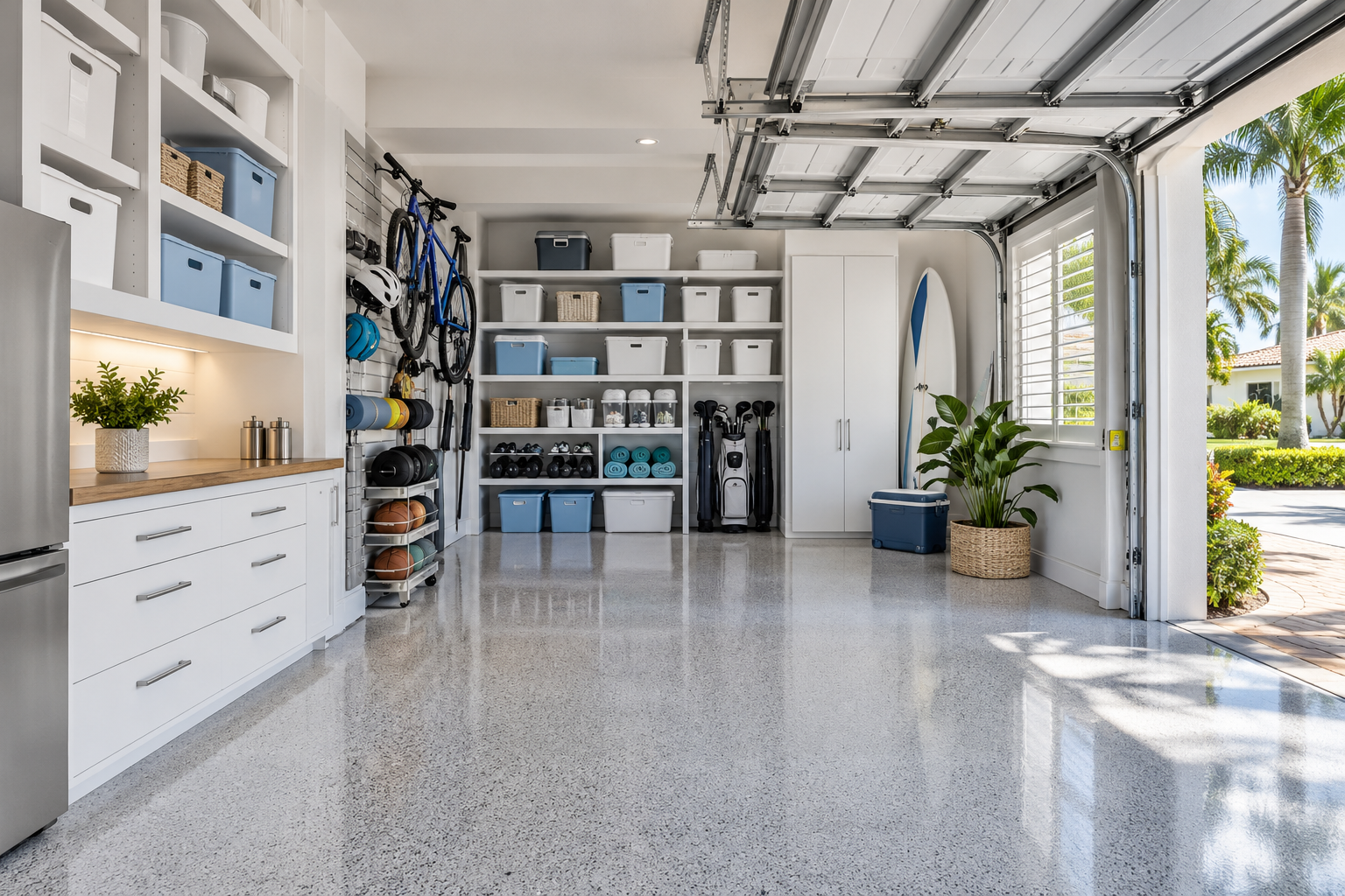 Bright, neatly organized Florida garage